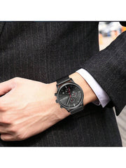 Shein- MEGIR Brand Business Men Watches Fashion Steel Mesh Strap Quartz Sports Wristwatch Waterproof