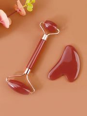 Shein - 2pcs Resin Massage Roller Set, Double-Head Jade Stone Roller And Gua Sha Board, For Eye And Face Massage, Double-Headed Massage Stick And Beauty Board For Face Massage Tool