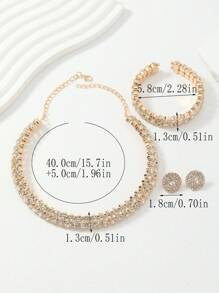 Shein - 4pcs/Set Elegant Rhinestone Gold Plated Round Collar Necklace Set