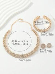 Shein - 4pcs/Set Elegant Rhinestone Gold Plated Round Collar Necklace Set