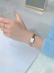 Shein - 1pc Vintage Luxury Small Dial Square Bracelet Watch, Women's Coffee Brown Fashionable High-Value Thin Strap Chain Style Watch