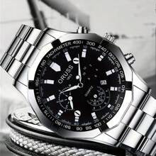 Shein - 1pc Fashionable Men's Stainless Steel Calendar Large Dial Waterproof
