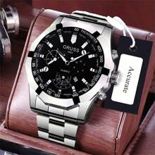 Shein - 1pc Fashionable Men's Stainless Steel Calendar Large Dial Waterproof