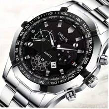Shein - 1pc Fashionable Men's Stainless Steel Calendar Large Dial Waterproof