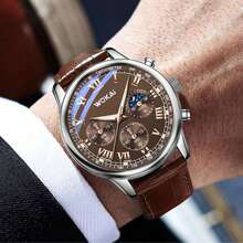 Shein - 1pc Men Business Quartz Wristwatch, Stylish Casual Sports PU Leather Strap Watch, Suitable For Work, Travel, Business Occasions, Daily Wear, Men Gift (Dial Color Random)