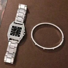 Shein - 2pcs Women's Fashion Simple Square Quartz Watch Set