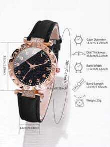 Shein - Women's Fashionable And Simple Quartz Wristwatch With Diamond-Studded Digital Dial + Heart Bracelet (4pcs/Set)