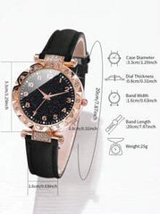 Shein - Women's Fashionable And Simple Quartz Wristwatch With Diamond-Studded Digital Dial + Heart Bracelet (4pcs/Set)