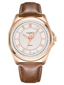 Shein - 1pc Top Luxury Fashion Men Watch PU Leather Roman Numeral Dial Three Needle Quartz Watch