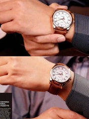 Shein - 1pc Top Luxury Fashion Men Watch PU Leather Roman Numeral Dial Three Needle Quartz Watch