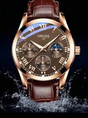 Shein - New Men's Top Brand Luxury Brown Leather Casual Quartz Watch, Waterproof Sports Watch For Men