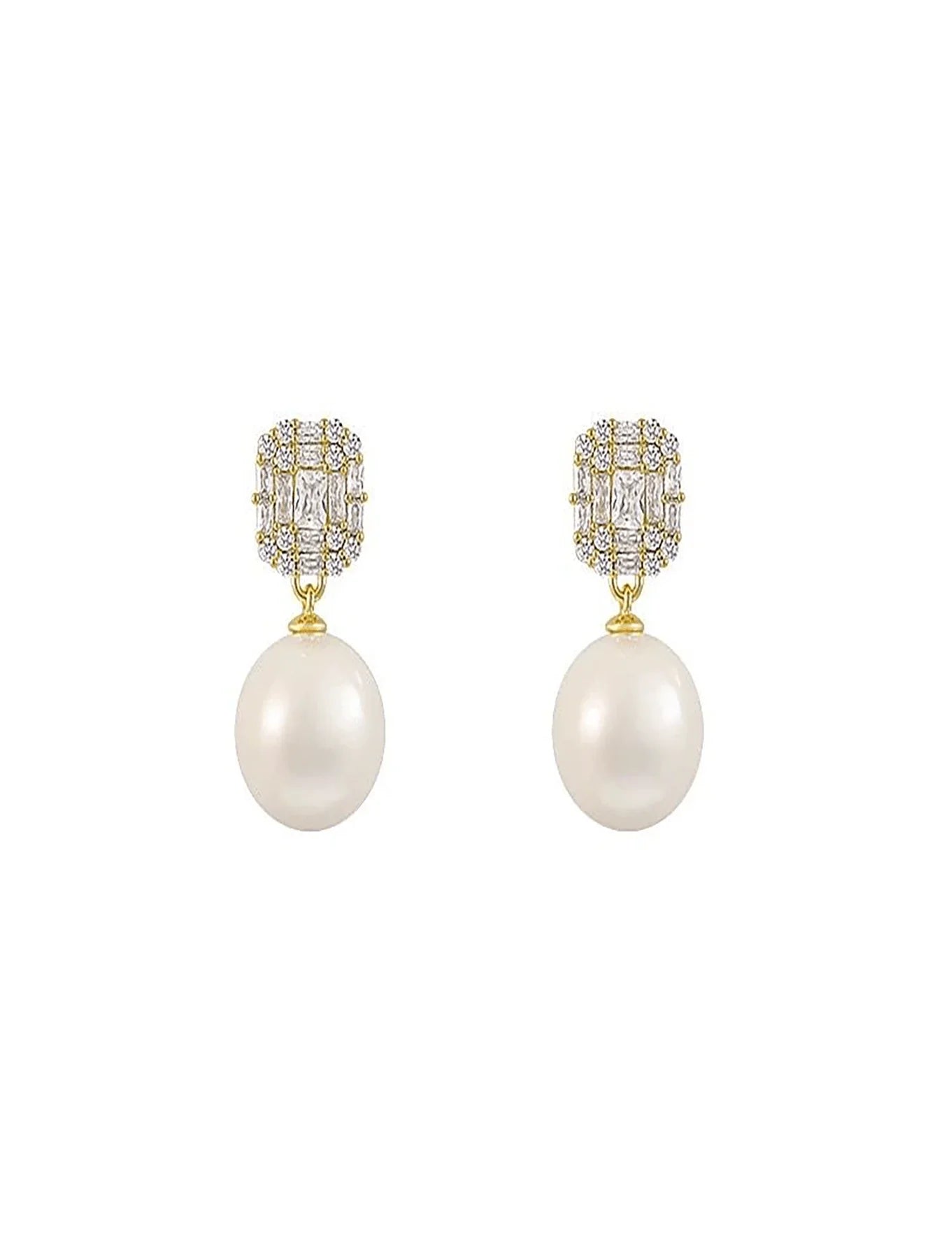 Shein - 1pair Cubic Zirconia Crystal Pearl Earrings