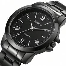 Shein - 1pc Men's Stainless Steel Strap Fashion Business Quartz Watch, With Roman Numerals
