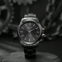 Shein - 1pc Men's Stainless Steel Watch Band Fashion Business Style Quartz Wristwatch
