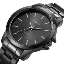 Shein - 1pc Men's Stainless Steel Watch Band Fashion Business Style Quartz Wristwatch