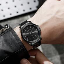 Shein - 1pc Men's Stainless Steel Watch Band Fashion Business Style Quartz Wristwatch