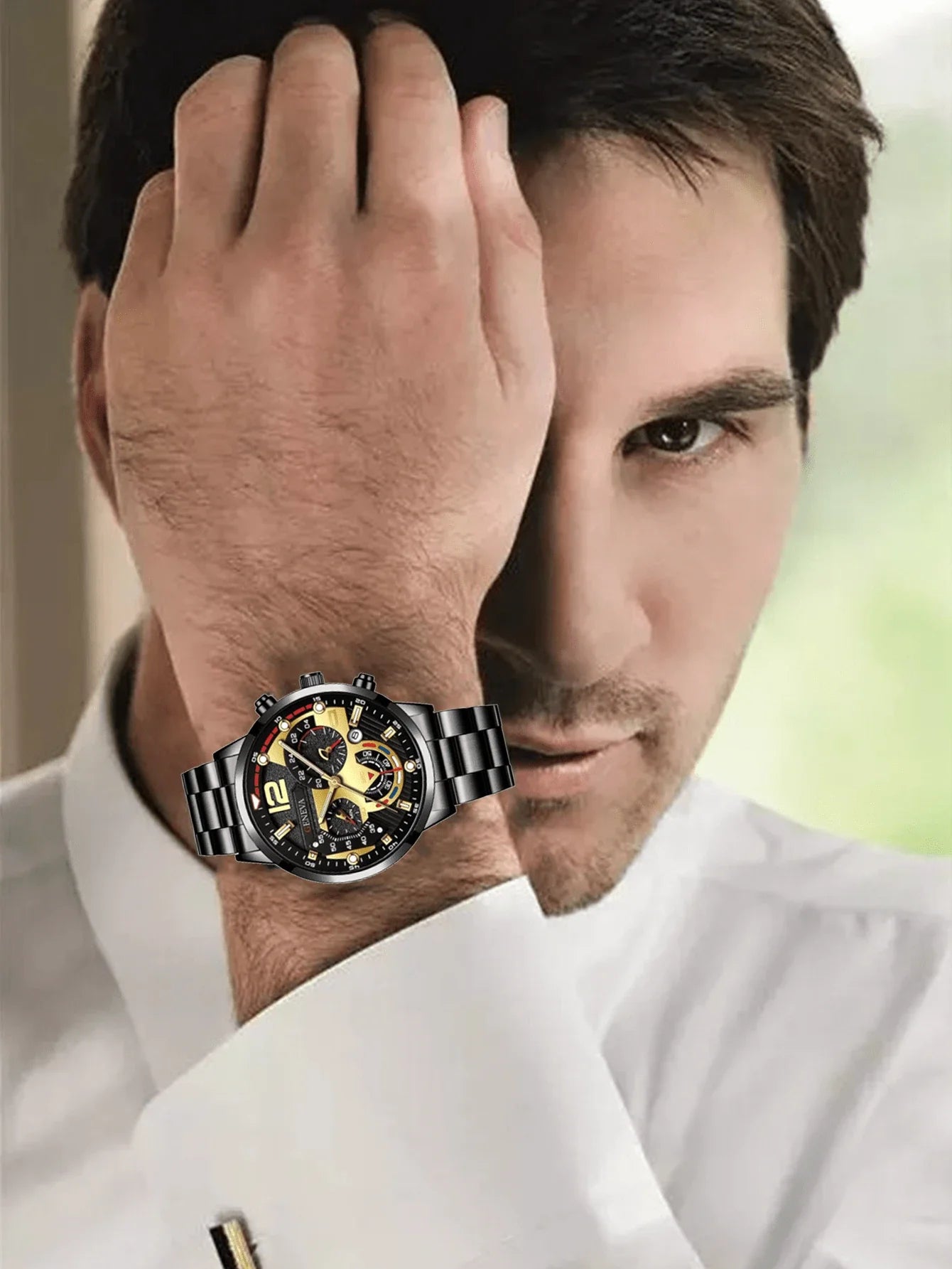 Shein - 1pc Men Watch Stainless Steel Button Steel Luminous Strap Fashionable Round Dial Quartz Watch