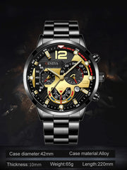 Shein - 1pc Men Watch Stainless Steel Button Steel Luminous Strap Fashionable Round Dial Quartz Watch