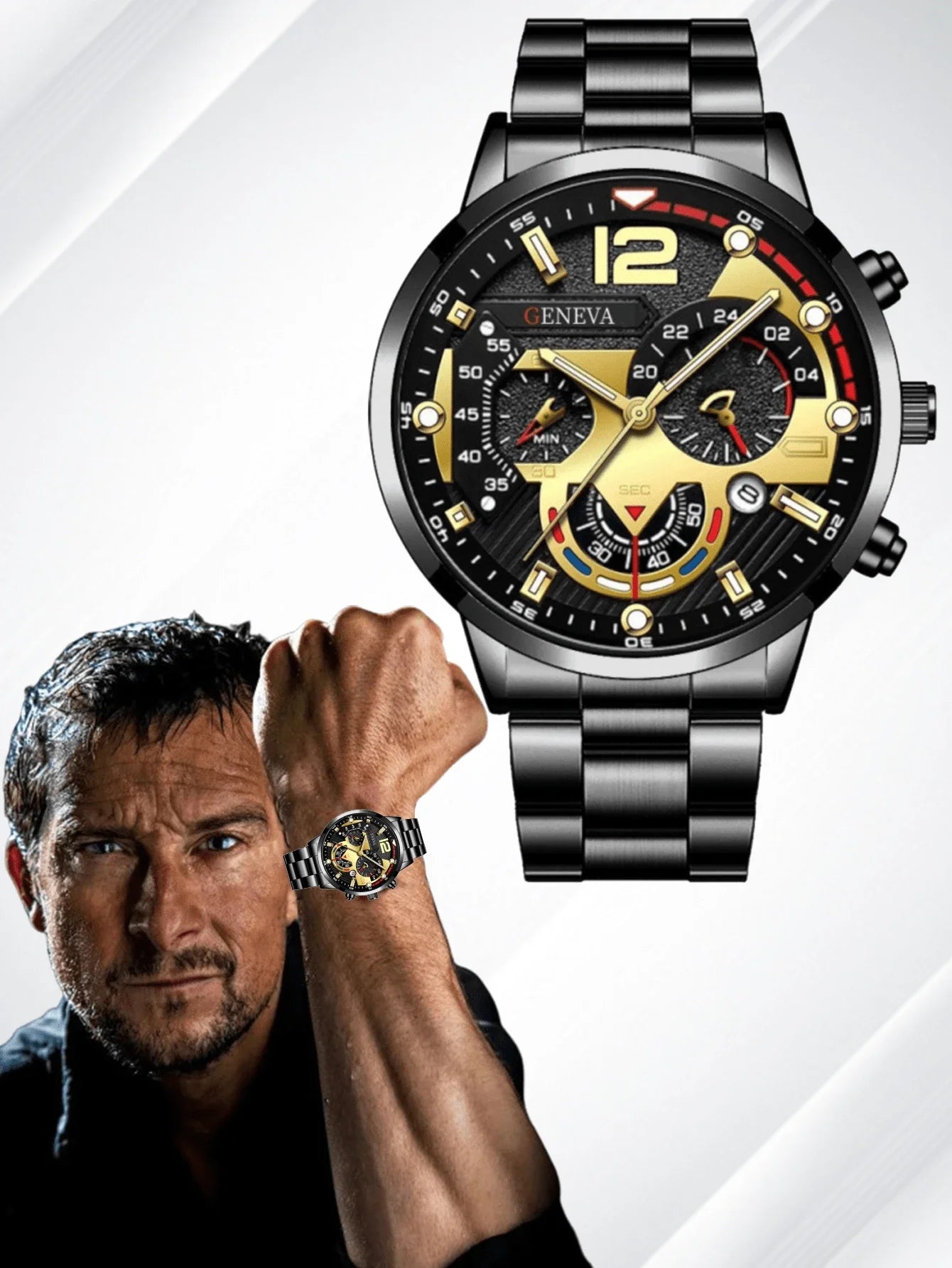 Shein - 1pc Men Watch Stainless Steel Button Steel Luminous Strap Fashionable Round Dial Quartz Watch