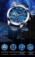 Shein - 1pc Men's Silver Tone Case Multi-Color Dial Genuine Leather Band Roman Numeral Rhinestone Quartz Watch