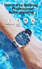 Shein - 1pc Men's Silver Tone Case Multi-Color Dial Genuine Leather Band Roman Numeral Rhinestone Quartz Watch