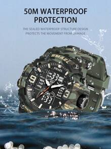 Shein - 50m Waterproof Camo Military Men Sport Watch