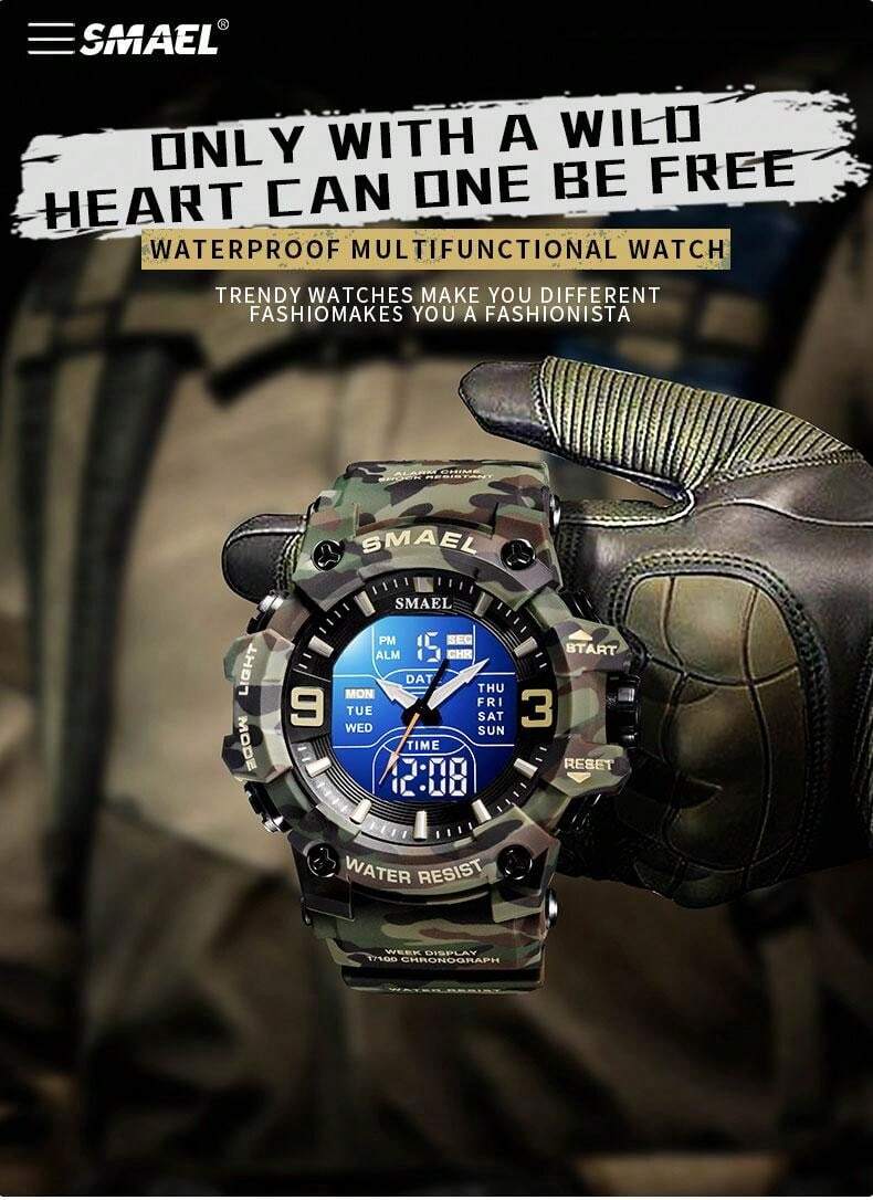 Shein - 50m Waterproof Camo Military Men Sport Watch