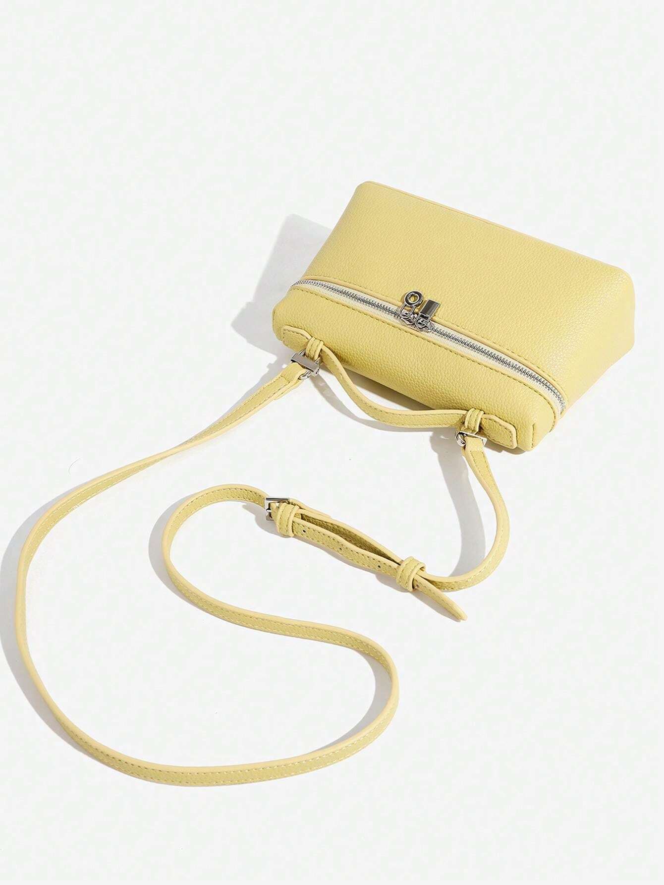 Shein - 1pc Solid Color Litchi Grain PU Square Shoulder Bag