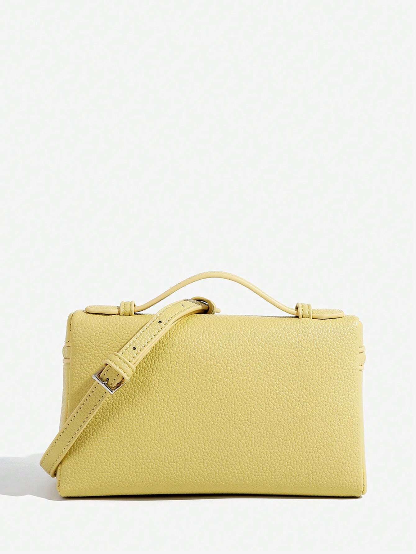 Shein - 1pc Solid Color Litchi Grain PU Square Shoulder Bag