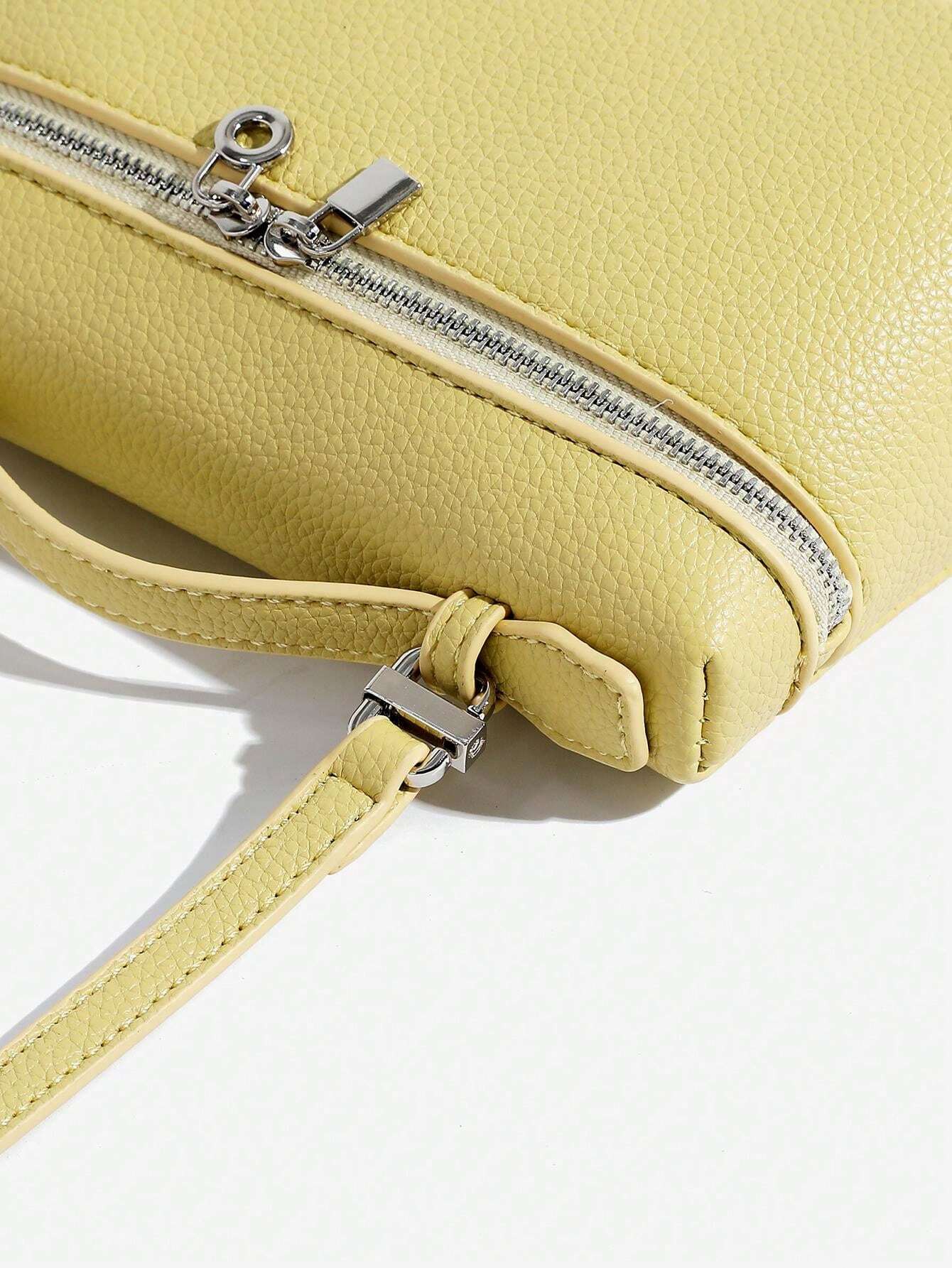 Shein - 1pc Solid Color Litchi Grain PU Square Shoulder Bag