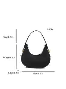 Shein - Mini Cute Solid Black Handbag For Women, Fashionable & Versatile Halfmoon Shoulder Bag