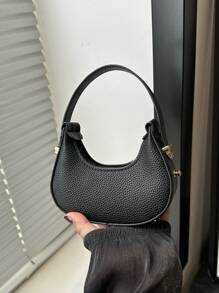 Shein - Mini Cute Solid Black Handbag For Women, Fashionable & Versatile Halfmoon Shoulder Bag