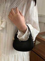 Shein - Mini Cute Solid Black Handbag For Women, Fashionable & Versatile Halfmoon Shoulder Bag