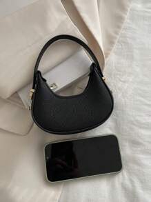 Shein - Mini Cute Solid Black Handbag For Women, Fashionable & Versatile Halfmoon Shoulder Bag