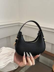 Shein - Mini Cute Solid Black Handbag For Women, Fashionable & Versatile Halfmoon Shoulder Bag