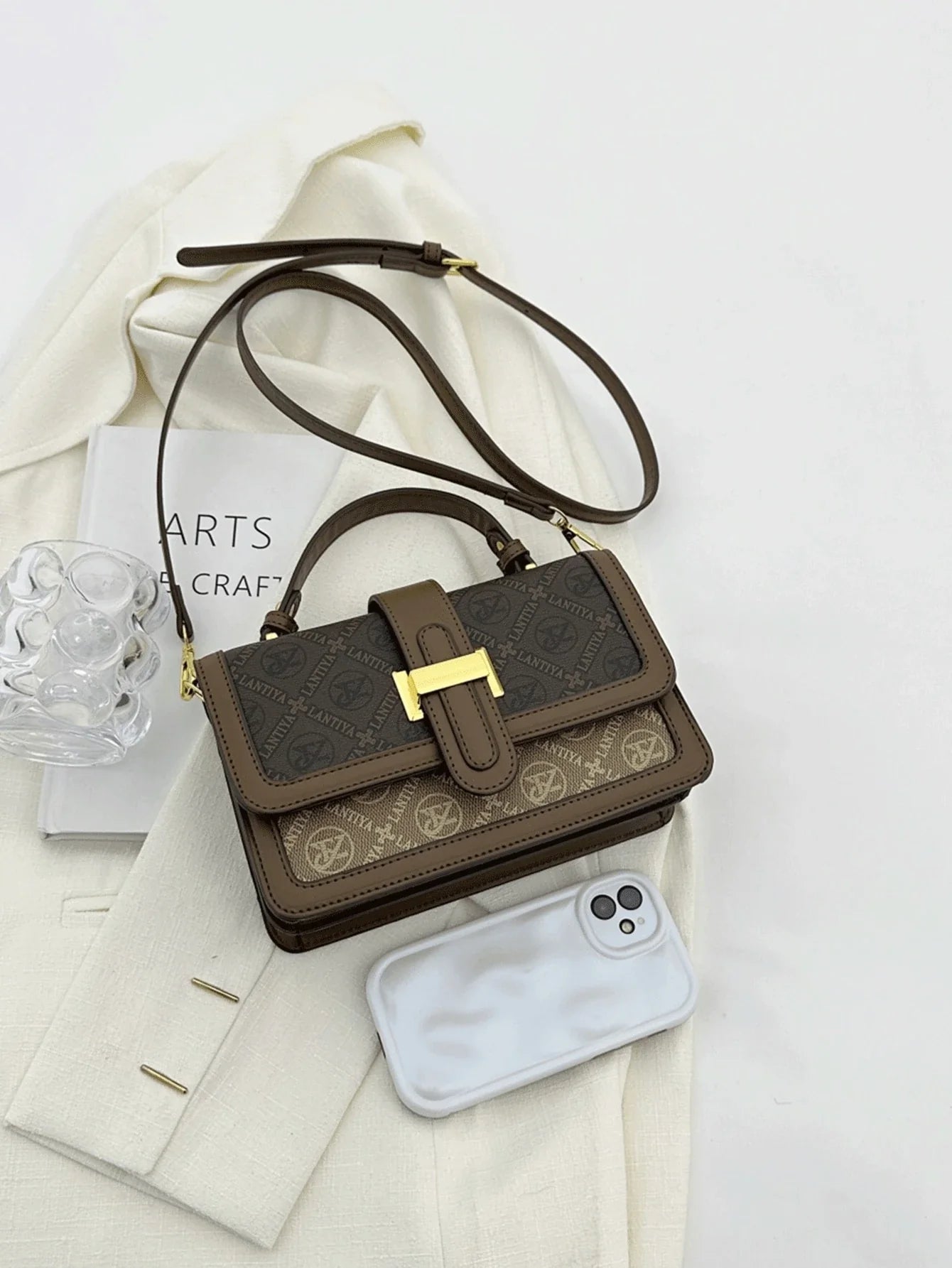 Shein - New Arrival Vintage Prints Small Square Shoulder Crossbody Bag