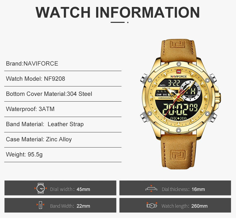 Naviforce - Dual Time Exclusive Collection NF-9208 - Gold Brown