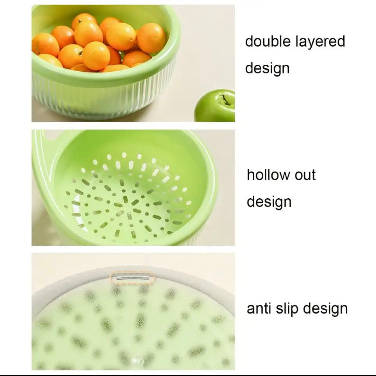 Plastic Kitchen Drain Basket,  Double Layer Rice Wash Basket, Colander Set with Bowl Strainer