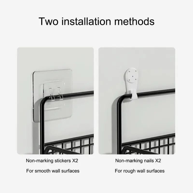 2 Layer Shelving Basket, Wall Mounted Bathroom Rack, Multifunctional Toiletries Organizer, Free Punch Condiment Storage Basket, Kitchen Wall-mounted Storage Basket