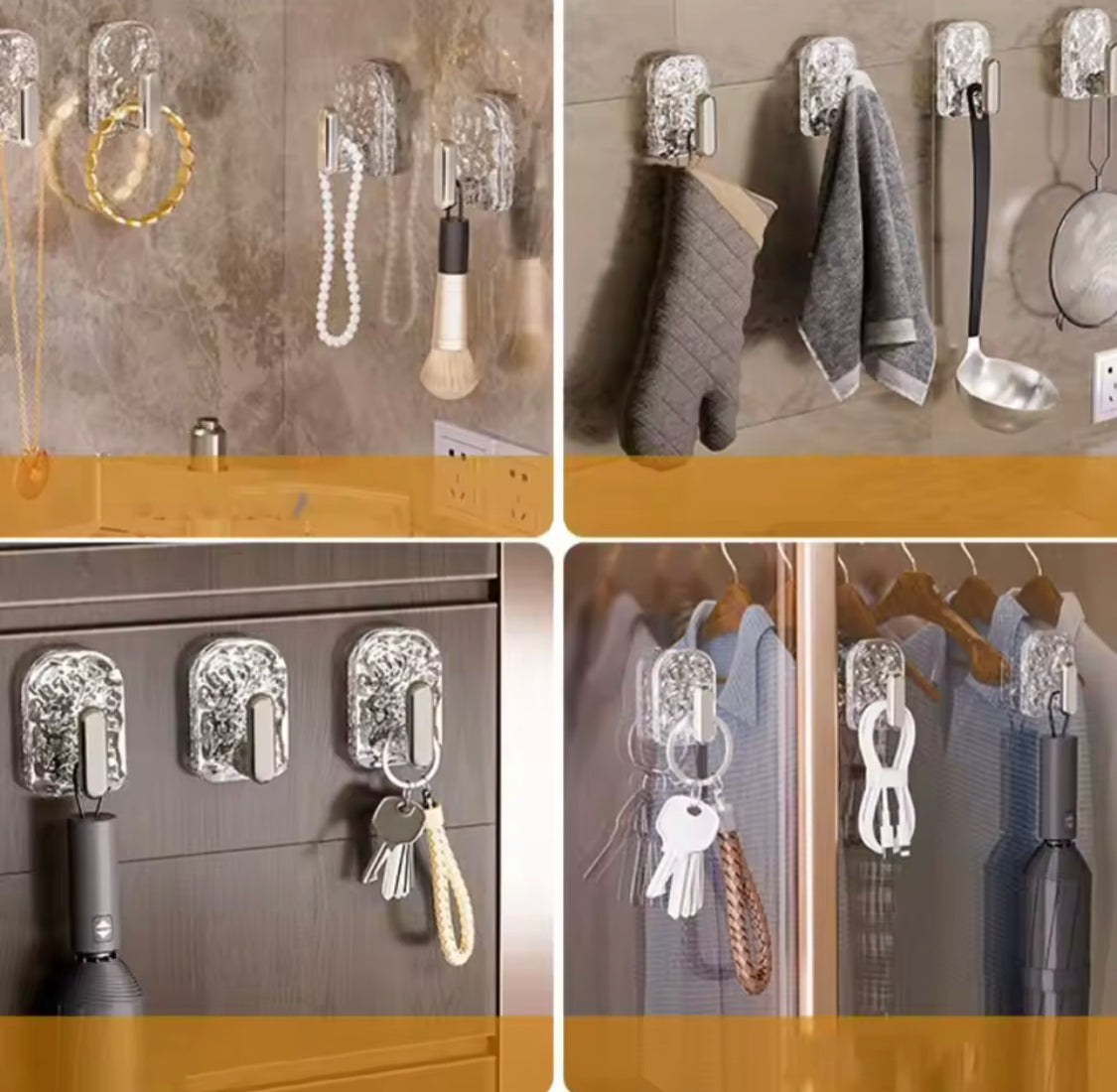 Multifunctional Transparent Wall Hook, Wall Mounted Self Adhesive Storage Hook, Punch-Free Waterproof Coat Hanger Hook