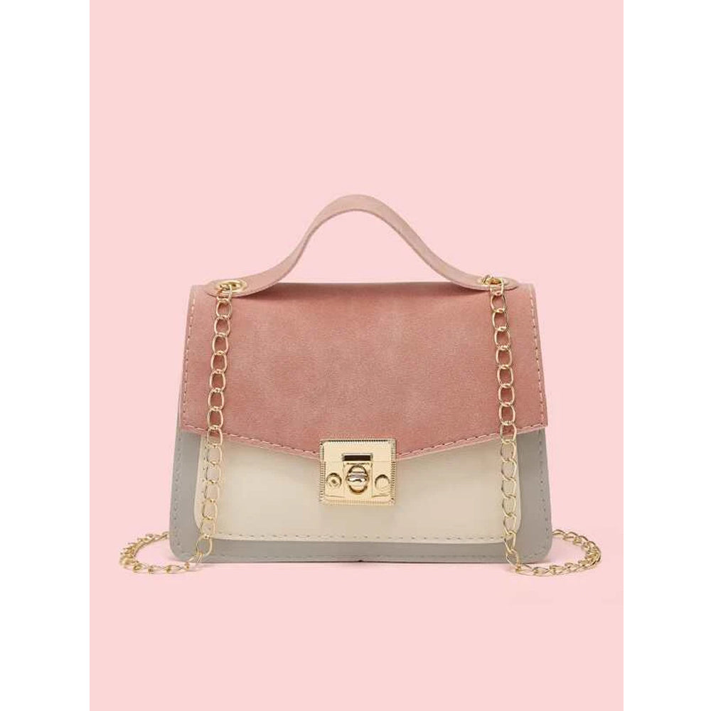 Shein - Twist Lock Color Block Flap Chain Satchel Bag- Multicolor