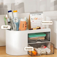 2 Drawers Simple Pen Holder, Multifunction Pencil Storage Box, Student Office Stationary Organizer, Transparent Drawer Storage Organizer, Large Capacity Sundries Storage Box, Countertop Transparent Cabinet Desk Organizer