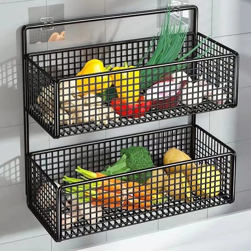 2 Layer Shelving Basket, Wall Mounted Bathroom Rack, Multifunctional Toiletries Organizer, Free Punch Condiment Storage Basket, Kitchen Wall-mounted Storage Basket