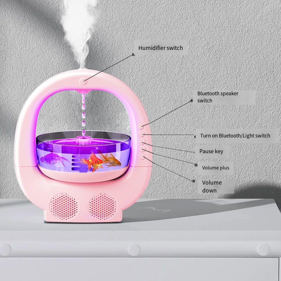 Anti Gravity Fish Aquarium Humidifier, Portable Mini Humidifier, Colorful Humidifier With Speaker