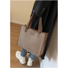 Shein - Houndstooth Pattern Large Tote Bag For Women