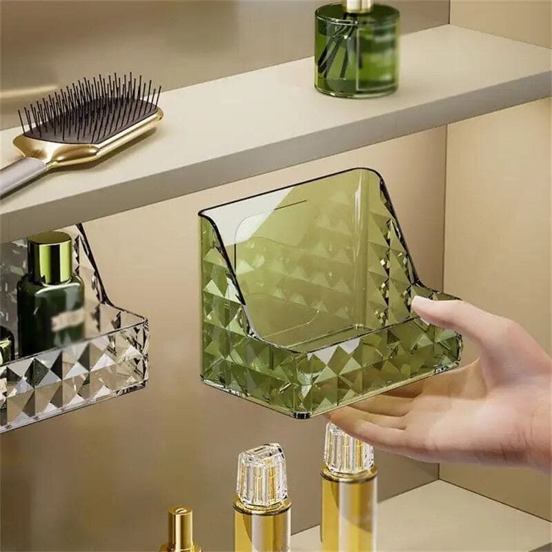 Mirror Cabinet Storage Box, Diamond Pattern Desktop Storage Box, Luxurious Hanging Makeup Organizer, Wall Mounted Plastic Washstand Shelf, Stackable Storage Box Rack, Sundries Snack Storage Basket