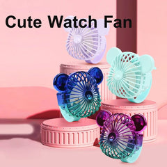Bear Wrist Watch Fan, Summer Mini Fan, Rechargeable High Wind Power Fan, Mini Hand Held Cooling Fan, Mini Cartoon Wristband Fan, Children Travel Air Cooler, Cute Design Fan For Kids