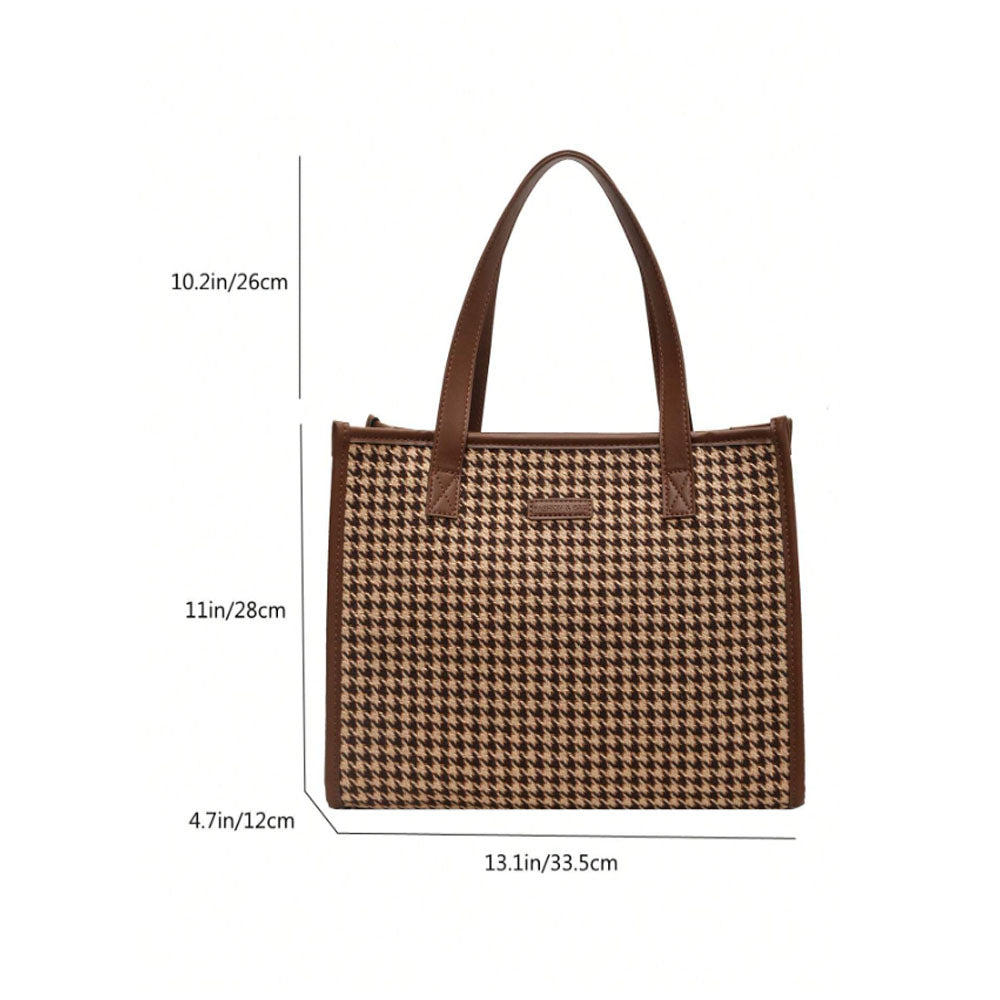 Shein - Houndstooth Pattern Large Tote Bag For Women