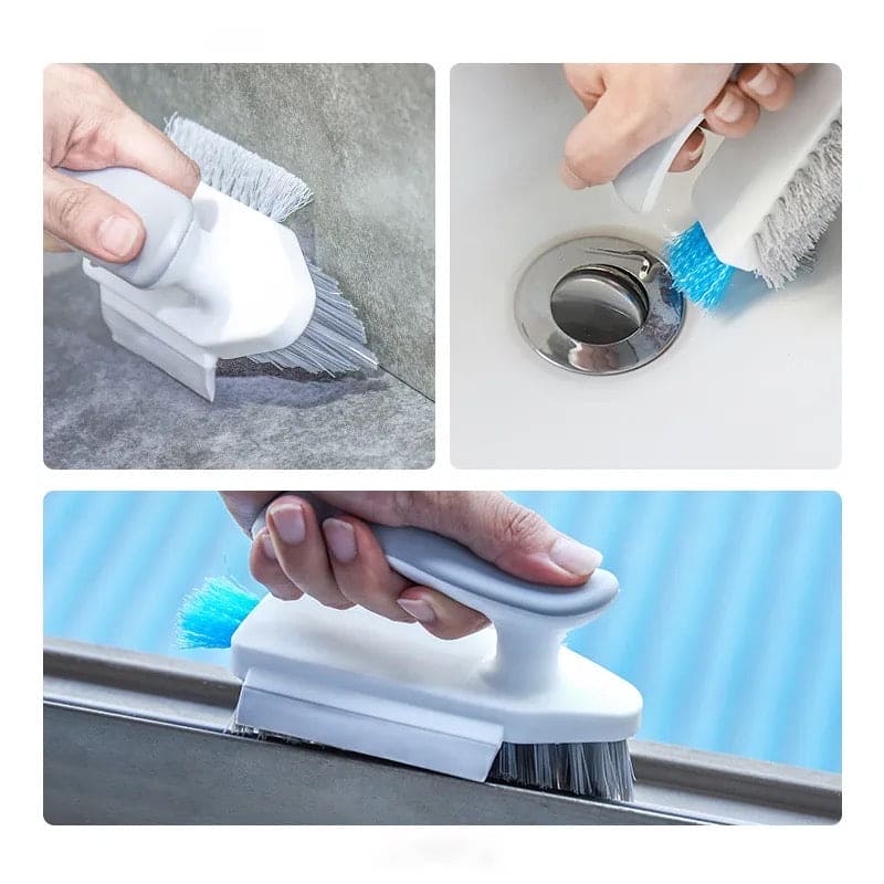 4 In 1 Crevice Cleaning Brush, Deep Cleaning Scraper, Multifunctional Household Cleaning Tools, Tile Grout Cleaner Brush with Squeegee, Multifunctional scrubbing Floor Brush for Cleaning Corner Window Sink Kitchen, V Shaped Cleaning Brush