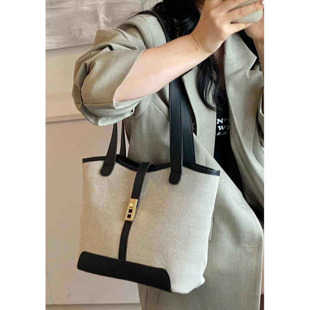 Shein - Contrast Binding Shoulder Tote Bag Casual Double Handle